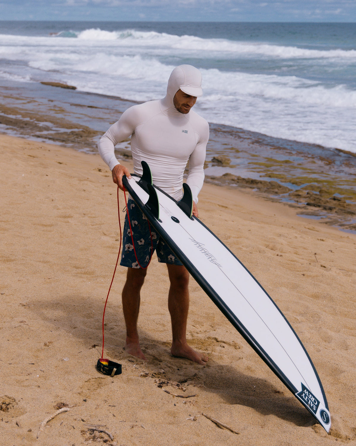 APEX HOOD SURF RASHGUARD - Light Grey | Salty Crew
