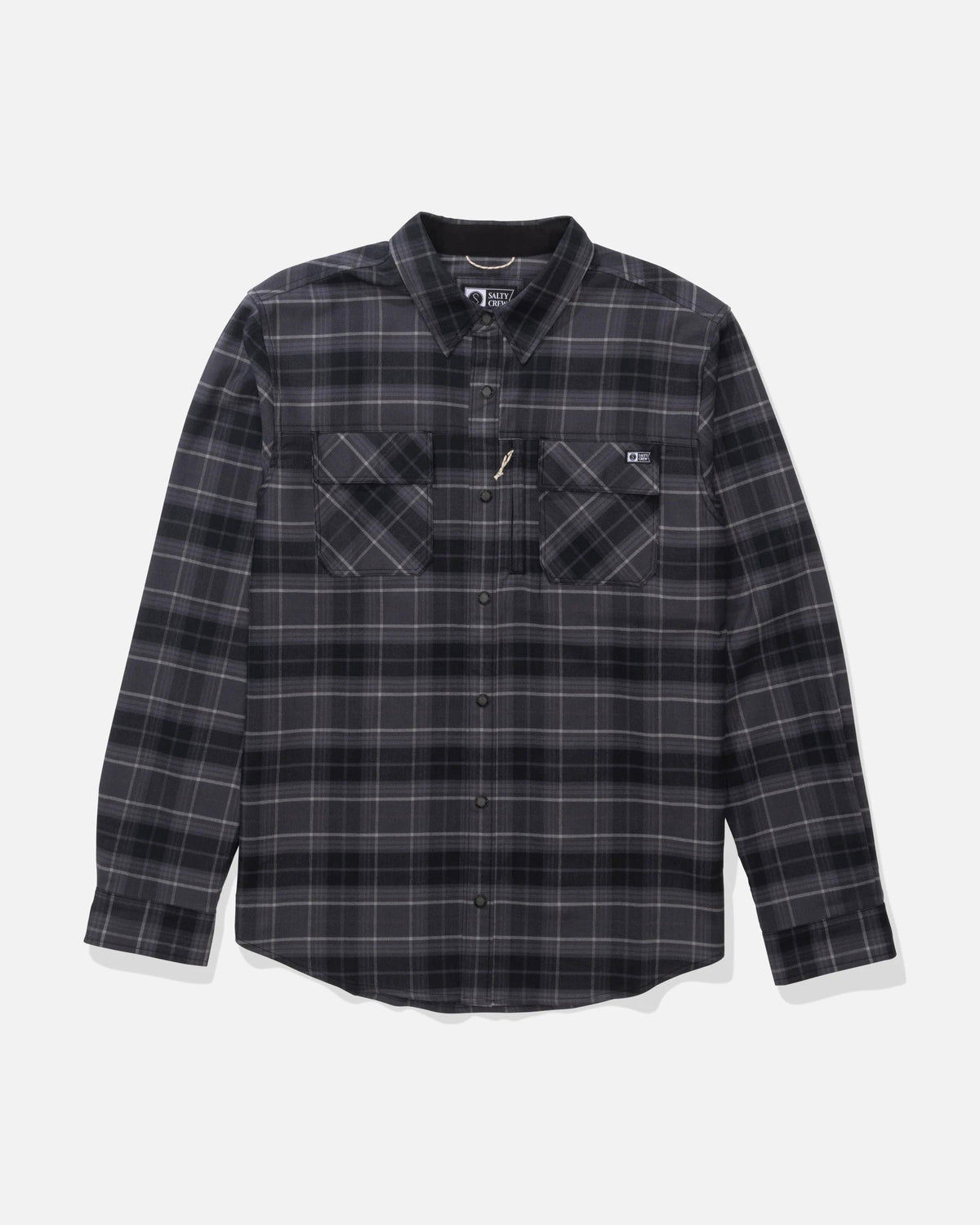 FATHOM LS TECH FLANNEL - Black Grey | Salty Crew
