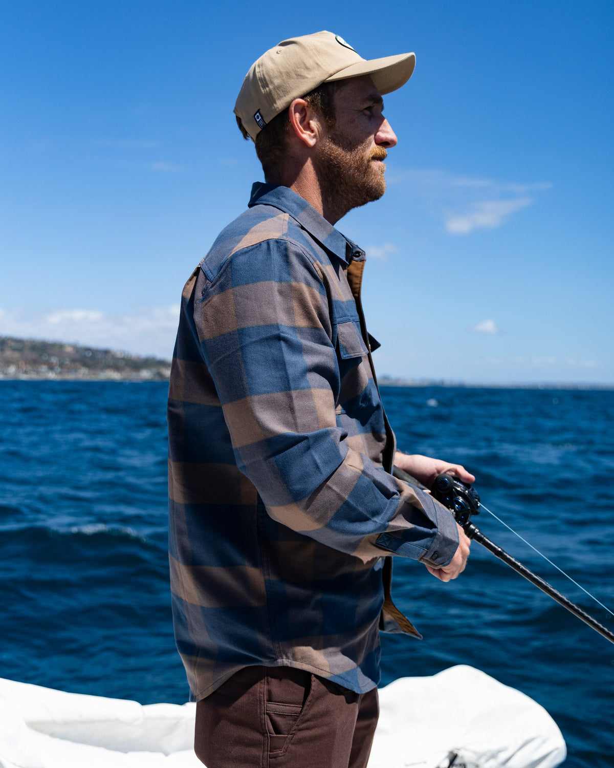 FATHOM LS TECH FLANNEL - Navy/Rust | Salty Crew