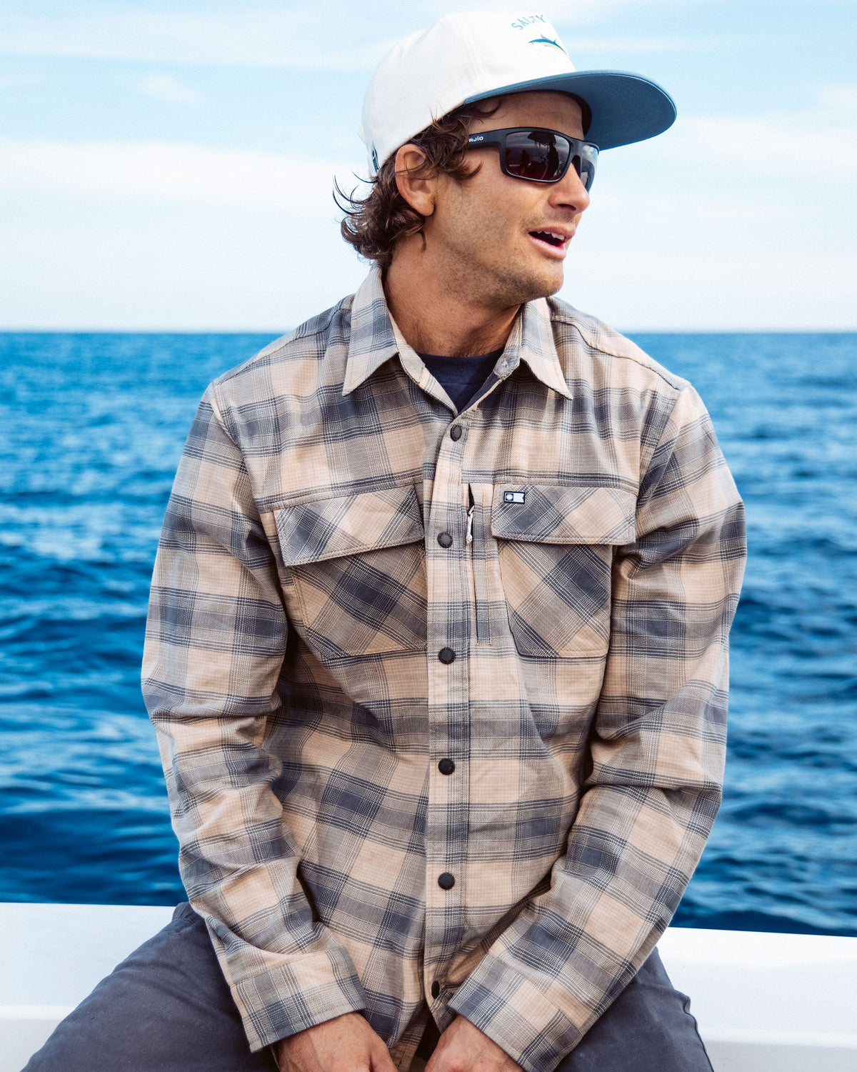 FATHOM LS TECH FLANNEL - Khaki | Salty Crew