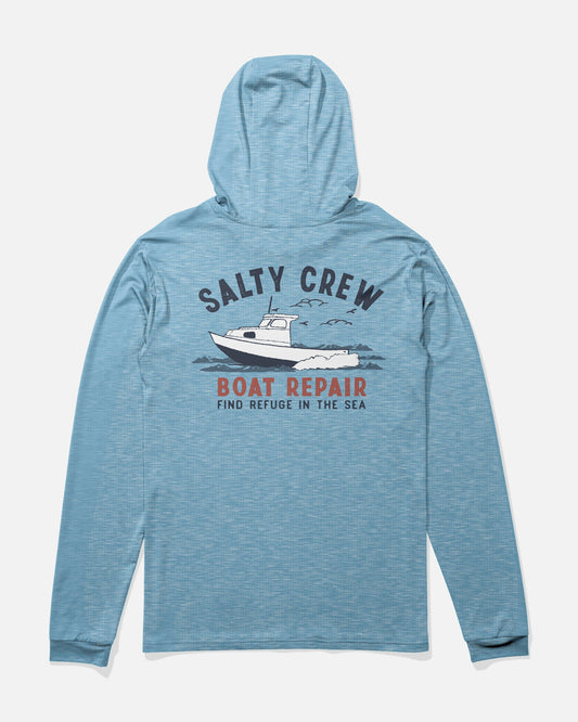 BOAT REPAIR BOYS HOOD SUNSHRT - Blue Heather | Salty Crew