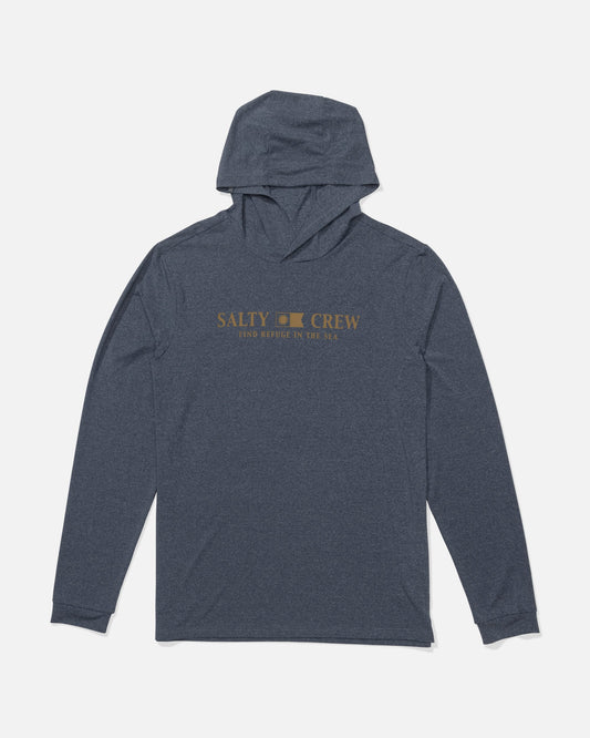 FLAGSHIP HOOD SUNSHIRT - Navy Heather | Salty Crew