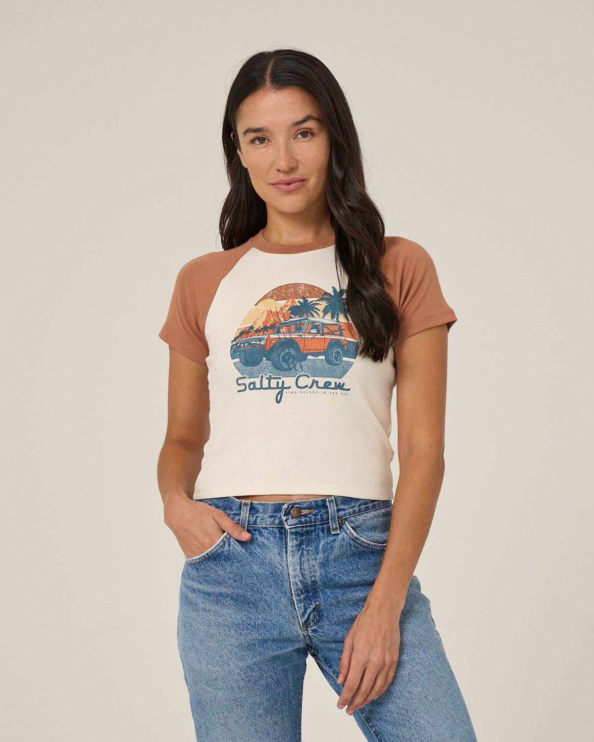DRIVE TO THE SEA RAGLAN T - Mocha | Salty Crew