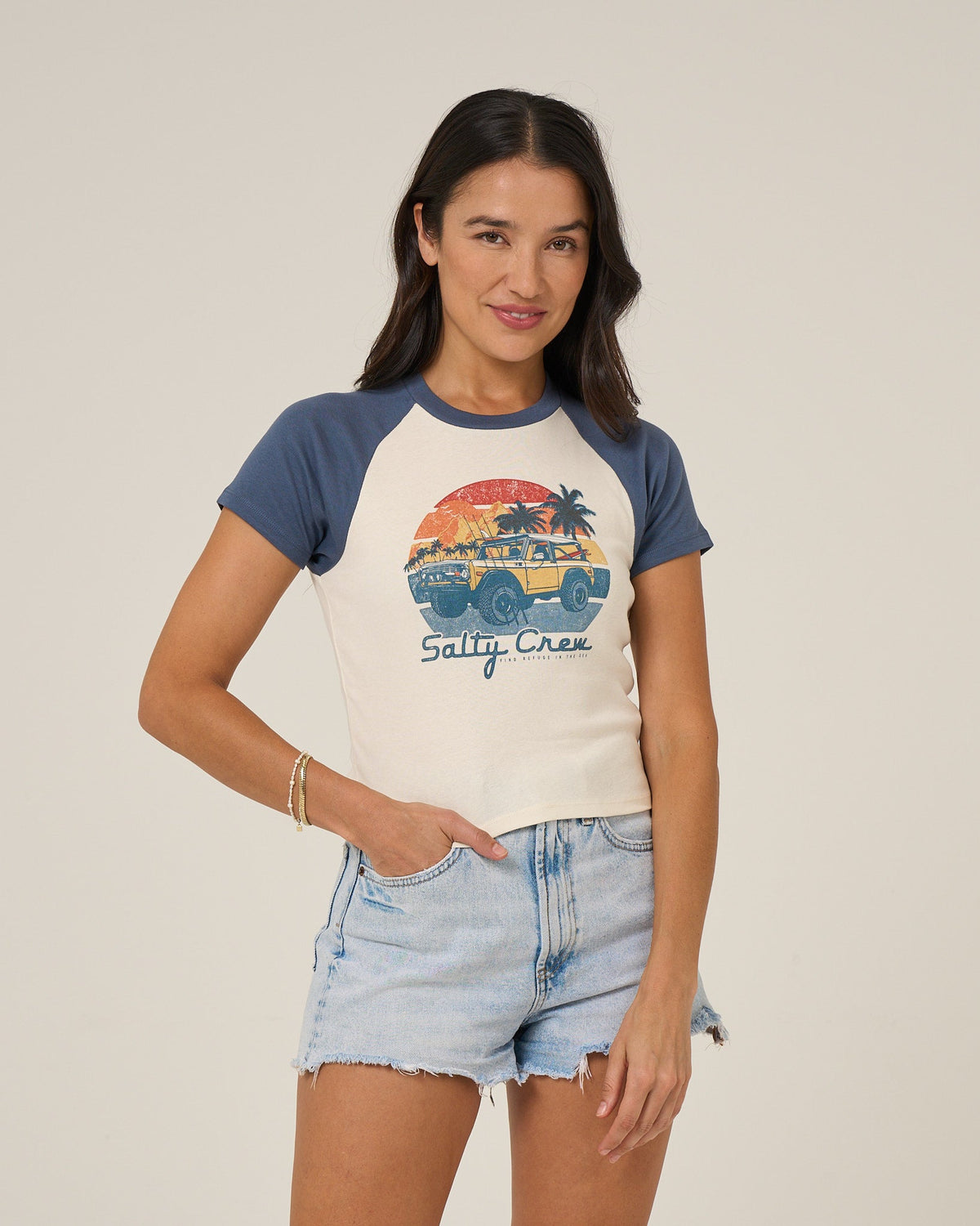 DRIVE TO THE SEA RAGLAN T - Indigo | Salty Crew