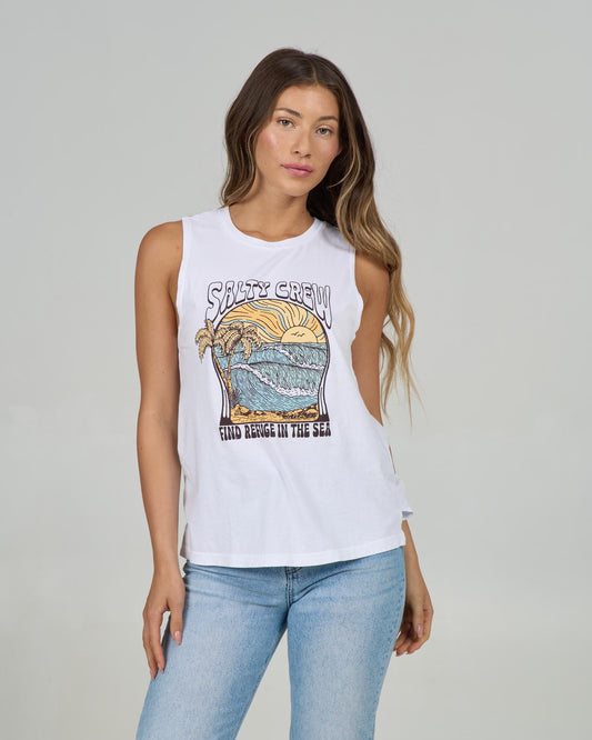 KEYHOLE MUSCLE TANK - White | Salty Crew