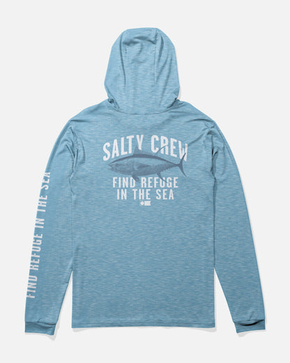 BITMAP HOOD SUNSHIRT - Blue Heather | Salty Crew